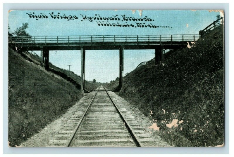 C. 1910 High Bridge Ypsilanti Branch Railroad Hillsdale, MI Postcard F58 