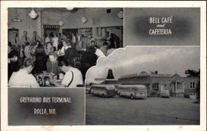 Rolla MO Greyhound Bus Terminal & Bell Caf‚ Postcard