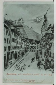 LENZBURG wie wunderlich siehst du mir aus Whimsical View with Moon Postcard L7