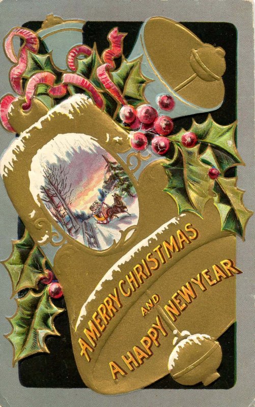 Greeting - Christmas & New Year           (embossed, gold)                   ...