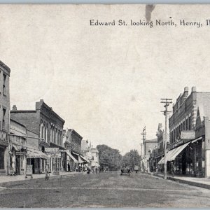 c1910s Henry, ILL Edward Street View North Downtown Signs Main St. Roadside A195
