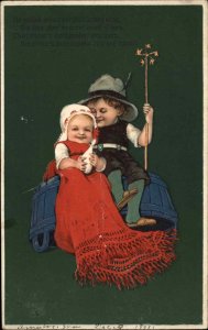 PFB Serie 6229 Little Boy and Girl Snuggling Pre-1910 Vintage Postcard