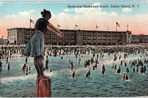 Postcard BEACH SCENE Coney Island New York NY AI3667