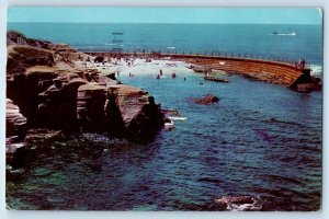 1962 La Jolla California Postcard Children's Pool Breakwater Forming Pool Posted