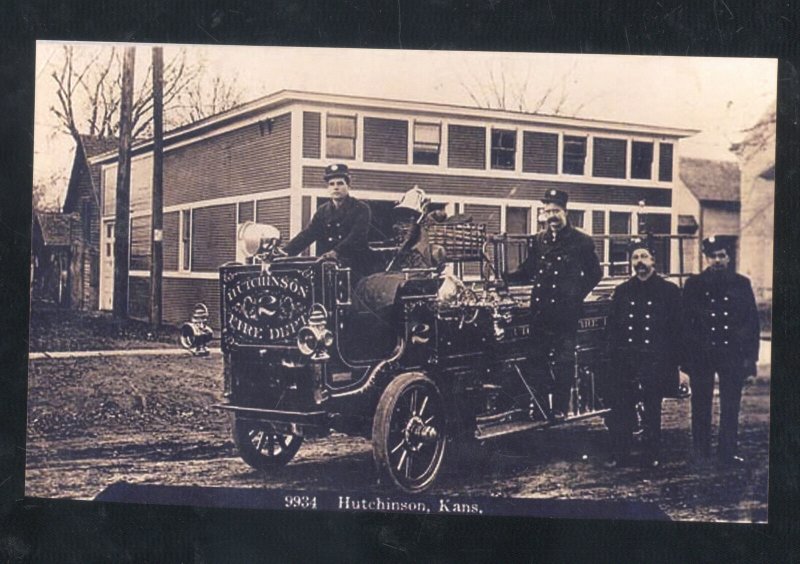 REAL PHOTO HUTCHINSON KANSAS FIRE DEPARTMENT TRUCK FIREMEN PSOTARD COPY