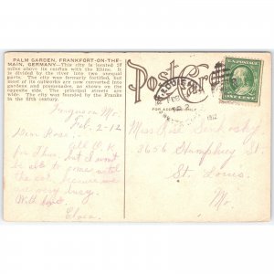 Postcard Palm Garden Frankfurt Germany 1912