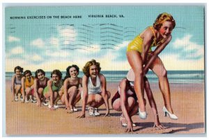1945 Morning Exercise On The Beach Virginia Beach VA, Girl Playing Postcard 