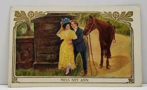 Miss Shy Ann, Romance Couple & Horse 1911 Postcard G13