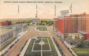 NASHVILLE, TN Tennessee  MEMORIAL SQUARE  Toward  STATE CAPITOL c1940's Postcard