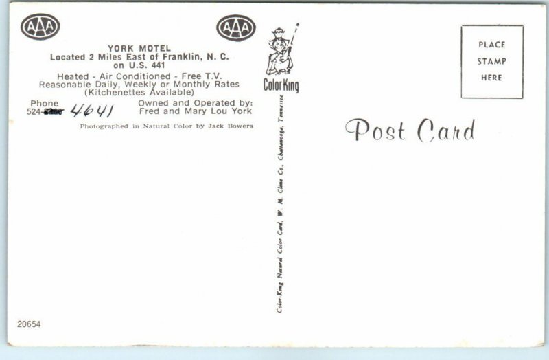 Postcard - York Motel - Franklin, North Carolina