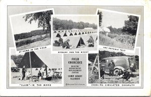 Postcard IL Camp Grant Field Exercises Multiview Ambulance Army WWII 1942 V205