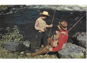 A Prize Catch Man and Boy Fishing Plastichrome Card