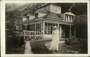 Skagway AK Woman at Pullen House 1923 Used Real Photo Postcard