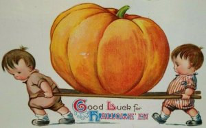 Halloween Postcard Gel Coat Gottschalk Dreyfuss & Davis Giant Pumpkin Fantasy