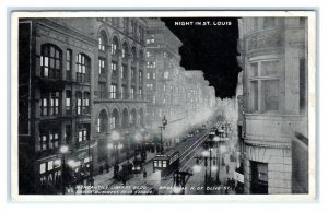 ST. LOUIS, MO ~ Night MERCANTILE LIBRARY BUILDING Broadway ca 1910s Postcard