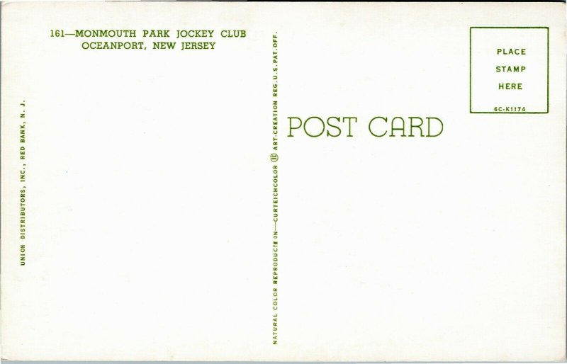 Monmouth Park Jockey Club - Harness racing Oceanport New Jersey postcard