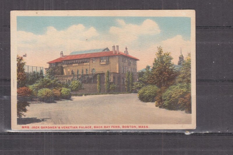 BOSTON, Mrs. JACK GARDNER'S VENETIAN PALACE, BACK BAY FENS, c1920 ppc., unused.