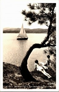RPPC Sailboat on Lake Coeur d'Alene ID Vintage Postcard C41