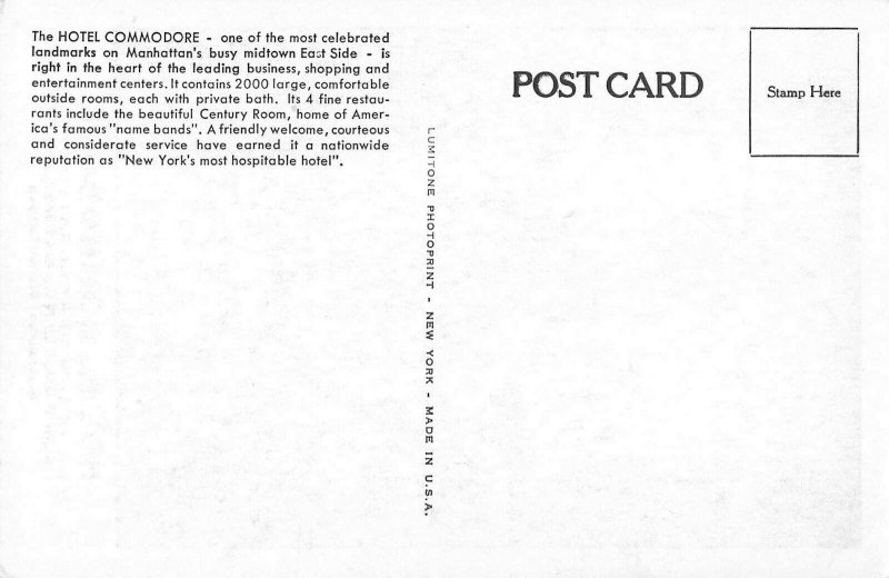 New York Commodore Hotel postcard AO156
