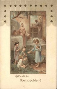 Gluckliche Weihnachten Easter Christ as Child Ministers to Kid c1910 Postcard