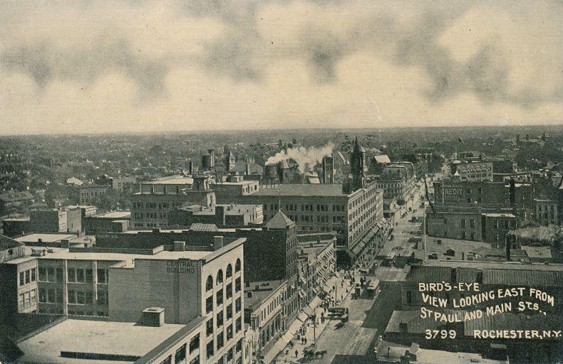 Birds Eye of Rochester New York - Looking East from St Paul and Main Street - DB