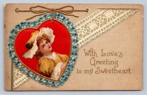 J93/ Valentine's Day Love Holiday Postcard c1910 Pretty Girl Hearts 272