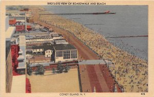 Bird's Eye View of Boardwalk and Beach Coney Island, NY, USA Amusement Park U...