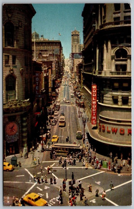 San Francisco California 1950s Postcard Powell  Market Street Trolley Turntable