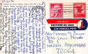 Eastern Air Lines Falcon, DC-7B, Postcard, Used, Eastern Air Parcel Post Label