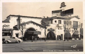 Brown Derby Restaurant, Hollywood, California, Early Real Photo Postcard, Used