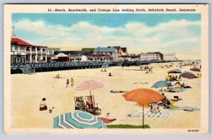 REHOBOTH BEACH DELAWARE BOARDWALK & COTTAGE LINE LOOKING NORTH*VINTAGE LINEN PC