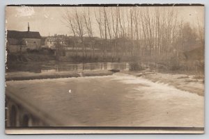 RPPC France Town Building Signs Escargot Boisseau River Dam Photo Postcard U28