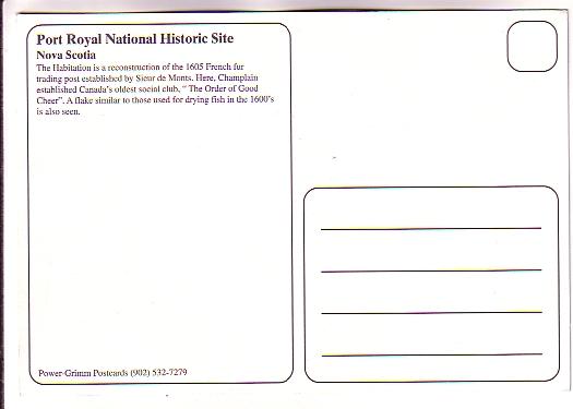 Port Royal National Historic Site, Nova Scotia, 5 X 7 Inch Postcard