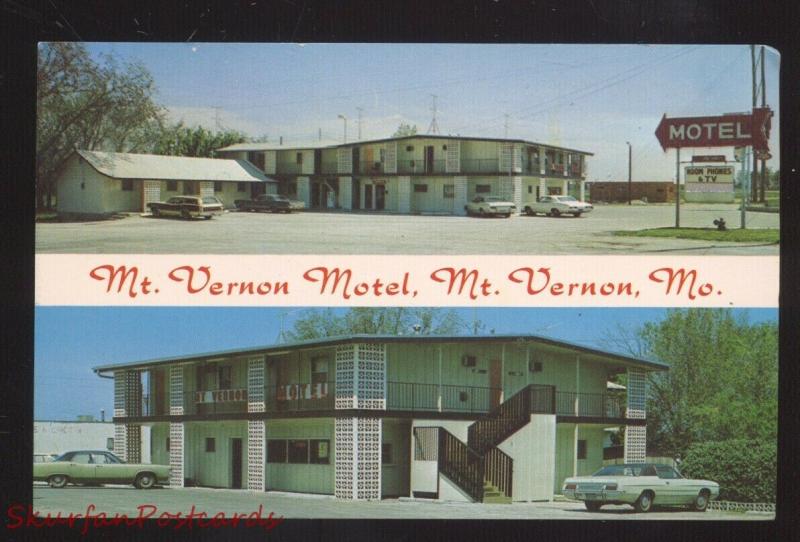 MT. VERNON MISSOURI 1960's CARS ROUTE 66 MOTEL VINTAGE ADVERTISING POSTCARD