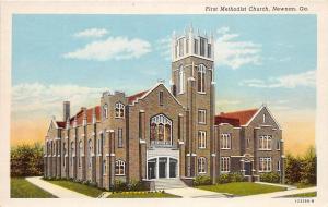 D76/ Newman Georgia Ga Postcard Linen First Methodist Church Building