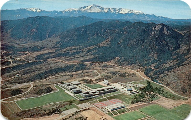 Aerial View: U.S. Air Force Academy & Pikes Peak postcard