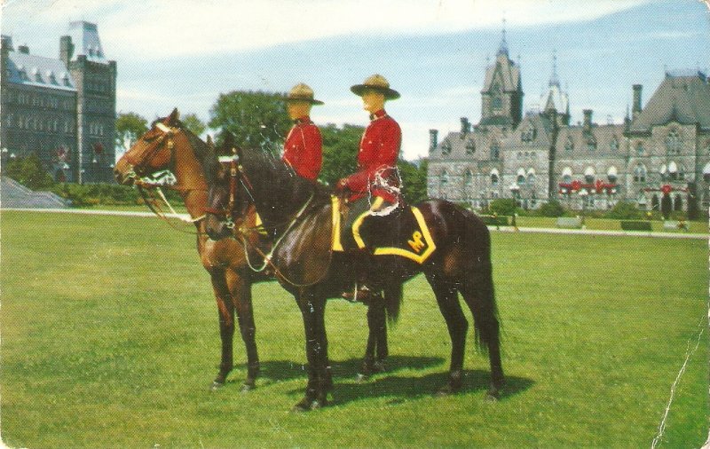 Mounties on Horseback Nice vintage Canadian postcard