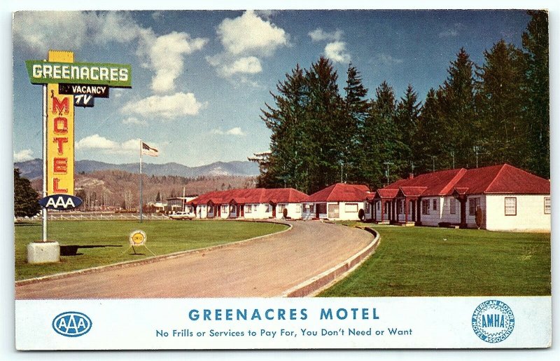 Postcard OR Tillamook Greenacres Motel 1950s R40