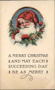 Christmas Santa Claus Holly c1900s-20s Postcard