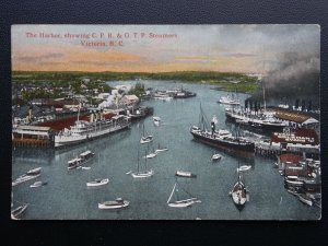 Canada VICTORIA B.C. The Harbour shows C.P.R.& G.T.P Steamers c1920's Postcard