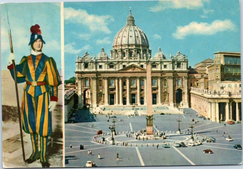 postcard Rome, Italy - St. Peter's Square split view with Swiss Guard