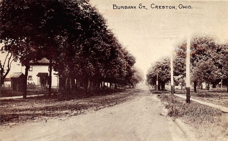 Creston Ohio~Burbank Street Scene~Houses~Outhouse(?)~c1910 DA Kretser Postcard