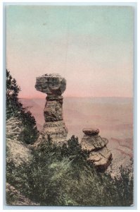 Thor's Hammer And Anvil Rock Grand Canyon AZ Handcolored Fred Harvey Postcard