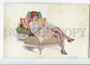 3151055 ART DECO GLAMOUR Belle reading Book by FABIANO old PC