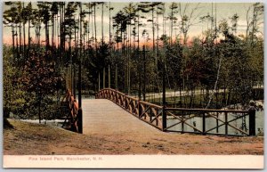 Pine Island Park Manchester New Hampshire NH Bridge Trees Hiking Trail Postcard