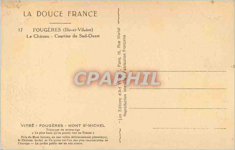 Old Postcard Fougeres (Ille et Vilaine) La Douce France Le Chateau South West...