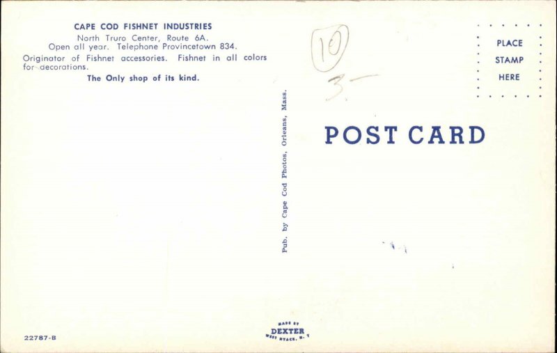 Provincetown MA Cape Cod Fishnet Industries Storefront c1950s-60s Postcard