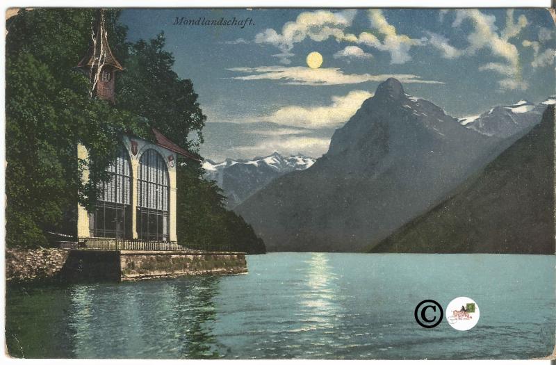 Vintage Postcard German Night Scene Chapel on the Lake Lucerne Switzerland