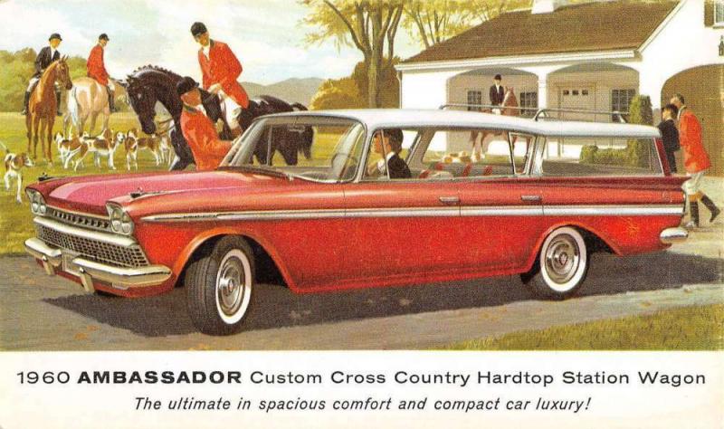 1960 Ambassador Hardtop Station Wagon Hunting Dogs Vintage Postcard K107437