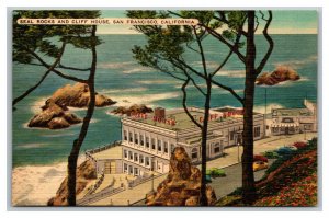 Vintage 1940's Postcard Old Cars Seal Rocks Cliff House San Francisco California